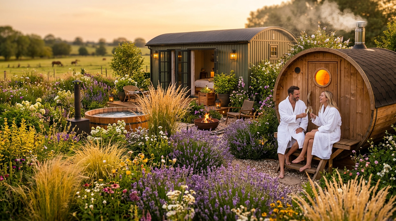 Fire pit at dusk in the Buckinghamshire countryside